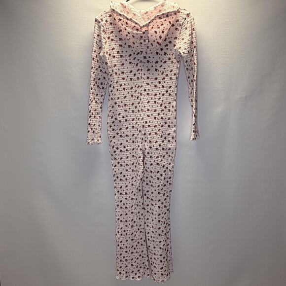 Free People One-piece Womens Small Floral Thermal Hooded Pajamas Jumpsuit - Picture 2 of 9
